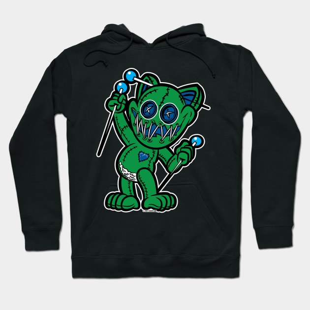 Happy VooDoo Kitty Cat Doll Green and Reflex Blue Hoodie by eShirtLabs